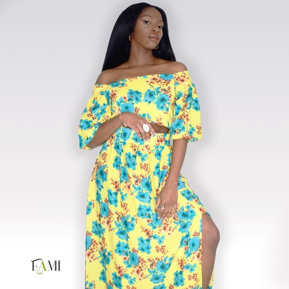 Women's Floral Crop Top Maxi Skirt Set - Picture 1 of 1